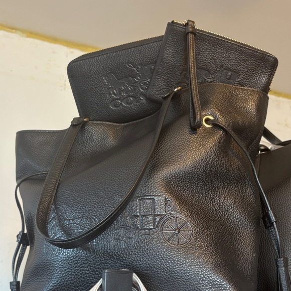 Coach Black Leather Tote and Pouch Set - Picture 1 of 1